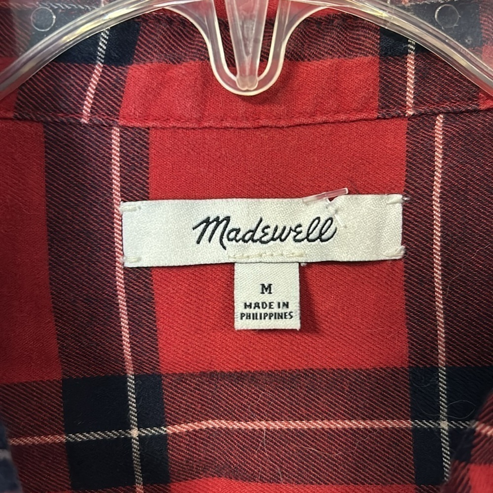 Madewell Women’s Top Size M Red Black Plaid Sleeveless Button Front 100% Cotton - Picture 3 of 10